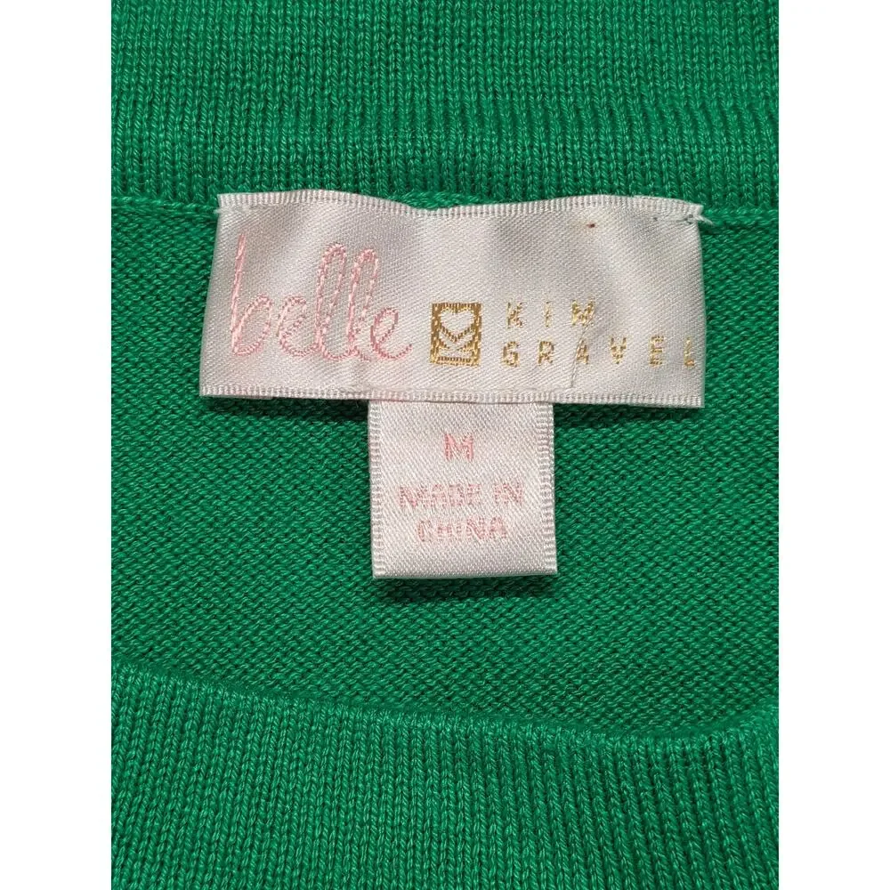 Belle by Kim Gravel Sweater Women’s M Green White Blue Stripes Knit Lightweight